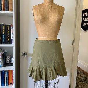 Olive woven ruffle wrap hem mini skirt